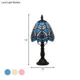 Mediterranean Beige/Pink Glass Bowl Night Lamp - Hand-Cut With Floral/Peacock Tail Patterns Table