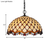 Mediterranean Beige Stained Glass Ceiling Lamp: Scalloped Design 1 Light Suspension Pendant For