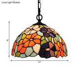 Mediterranean Black Blossom Down Lighting Pendant Light With Colorful Stained Glass - 1
