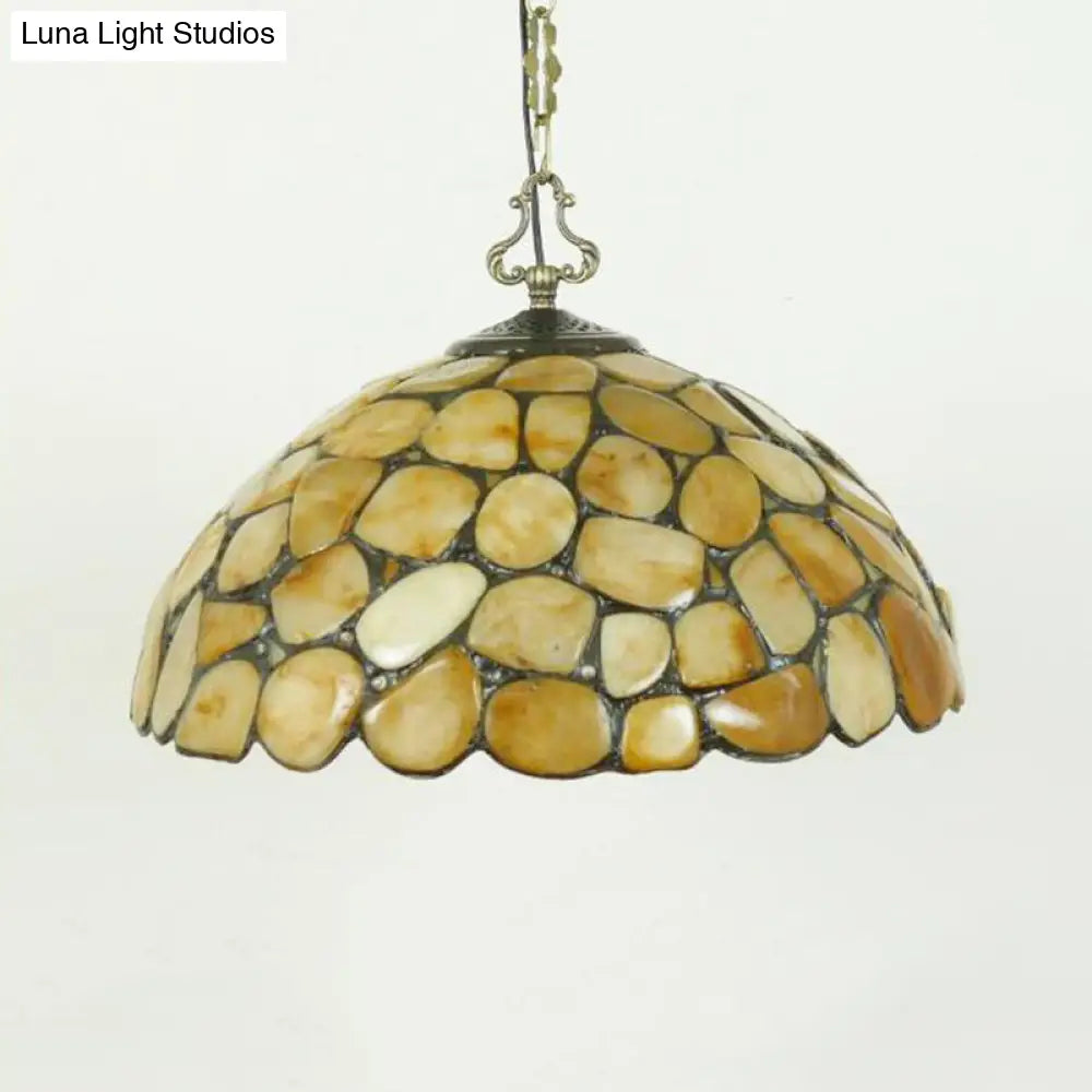 Mediterranean Black Stone Suspension Pendant - Sleek Dome Hanging Light With 1-Light Fixture