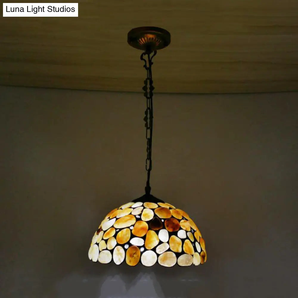 Mediterranean Black Stone Suspension Pendant - Sleek Dome Hanging Light With 1-Light Fixture