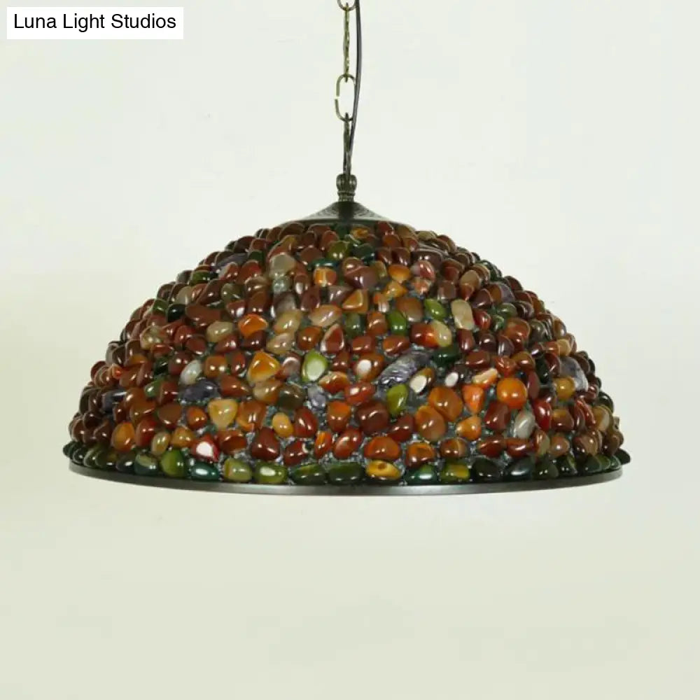 Mediterranean Black Stone Suspension Pendant - Sleek Dome Hanging Light With 1-Light Fixture