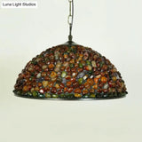 Mediterranean Black Stone Suspension Pendant - Sleek Dome Hanging Light With 1-Light Fixture