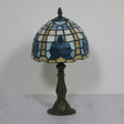 Mediterranean Blue Bedside Nightstand Lamp With Stained Glass Shade - 1 Light