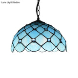 Mediterranean Blue Glass Jewel Hanging Light Fixture - 1-Light Pendant For Kitchen Island