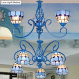 Mediterranean Blue Glass Pendant Chandelier Lighting For Foyer - 3/5 Lights