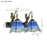Mediterranean Blue Glass Wall Sconce Light With 2 Heads - Perfect For Bedroom Decor