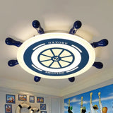 Mediterranean Blue Led Flush Ceiling Light With Rudder Acrylic Shade - 21.5/25.5 Nursery Mount
