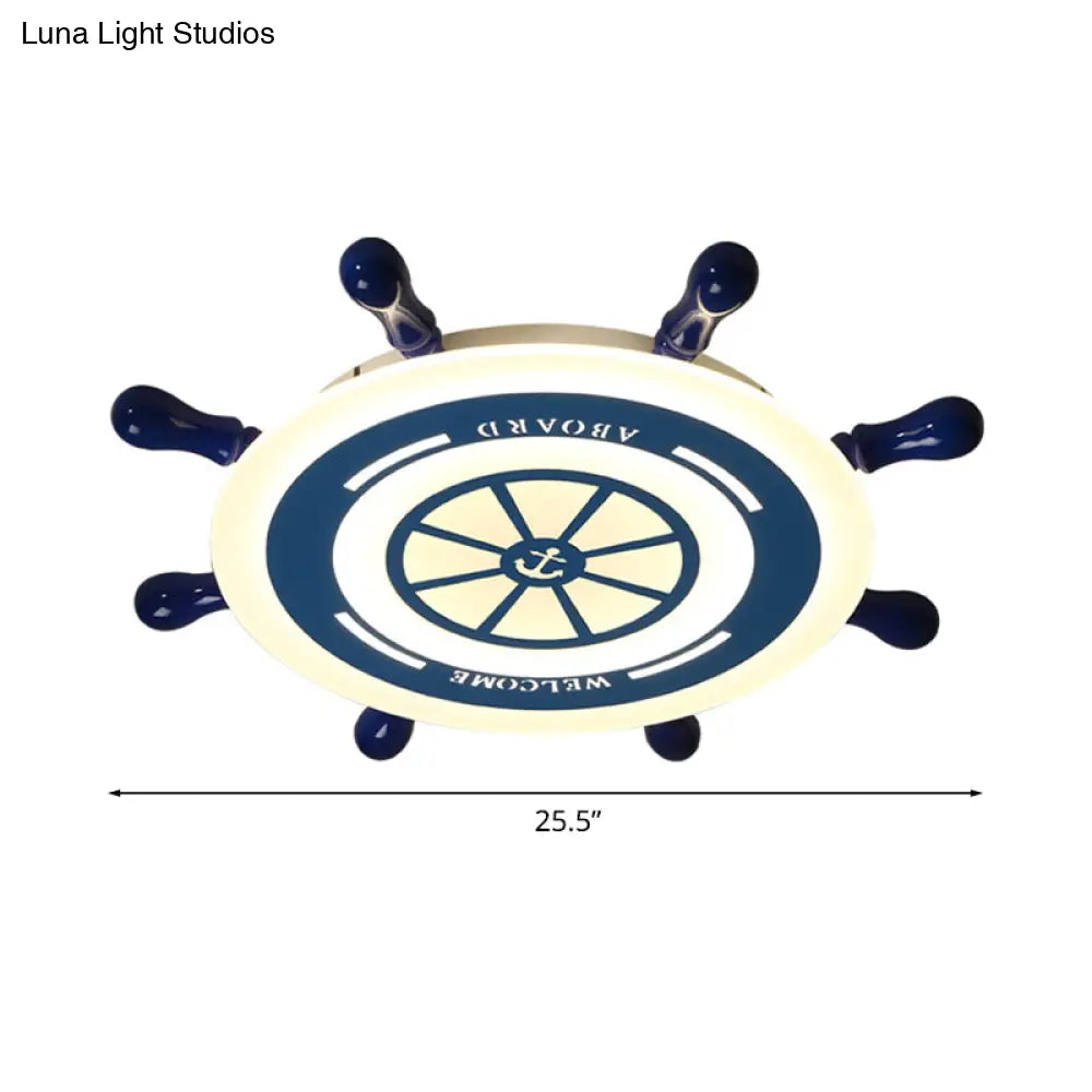 Mediterranean Blue Led Flush Ceiling Light With Rudder Acrylic Shade - 21.5’/25.5’ Nursery Mount