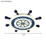 Mediterranean Blue Led Flush Ceiling Light With Rudder Acrylic Shade - 21.5’/25.5’ Nursery Mount