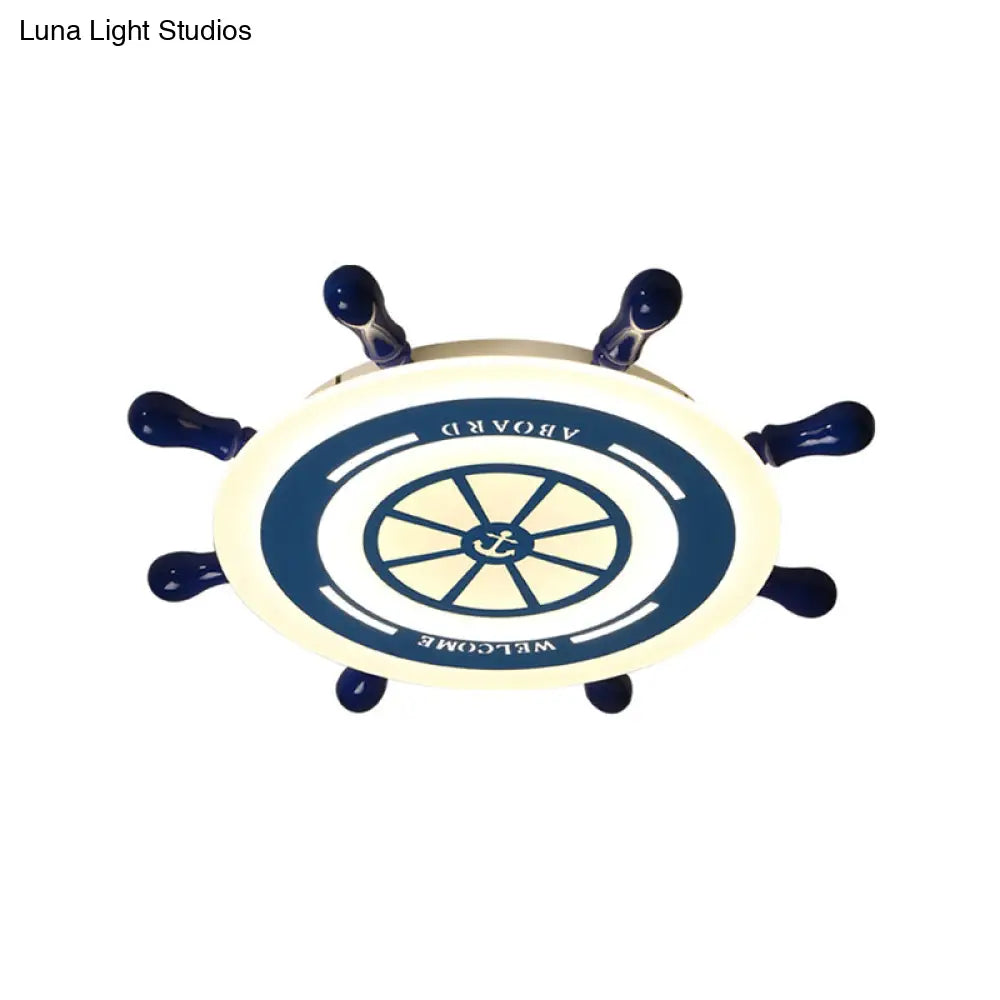 Mediterranean Blue Led Flush Ceiling Light With Rudder Acrylic Shade - 21.5’/25.5’ Nursery Mount