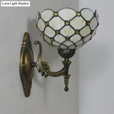 Mediterranean Brass Wall Sconce Elegant Geometry Cut Glass Shade For Corridor Lighting