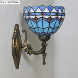 Mediterranean Brass Wall Sconce Elegant Geometry Cut Glass Shade For Corridor Lighting