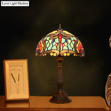Mediterranean Bronze Domed Table Lamp - Hand Cut Glass Dragonfly Patterned Night Light