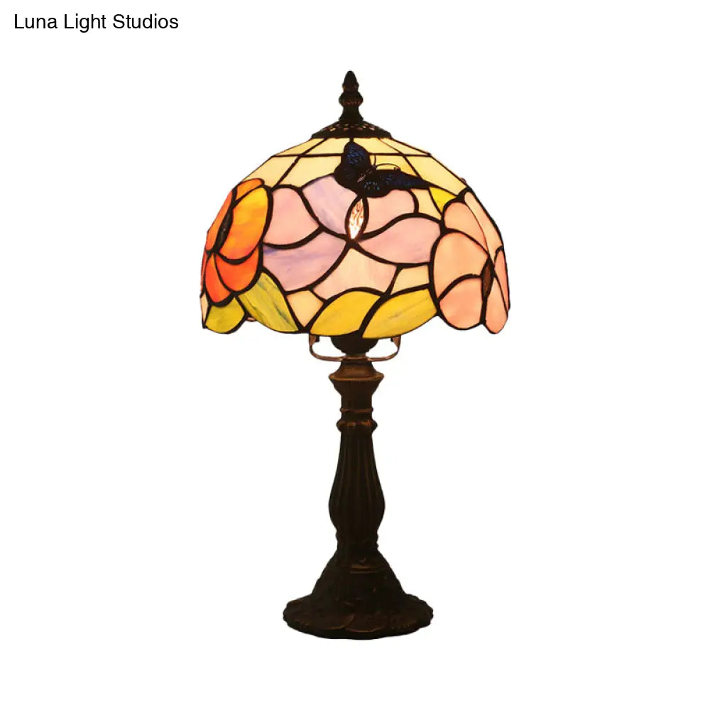 Mediterranean Bronze Hand-Cut Glass Bedside Lamp With Petal Pattern