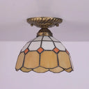 Mediterranean Cut Glass Small Floral Ceiling Mount Lamp - 1 Head Semi Flush Lighting For Elegant
