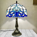 Mediterranean Dome Stained Glass Nightstand Lamp For Bedside Table Dark Blue