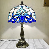Mediterranean Dome Stained Glass Nightstand Lamp For Bedside Table Dark Blue