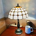 Mediterranean Dome Stained Glass Nightstand Lamp For Bedside Table White