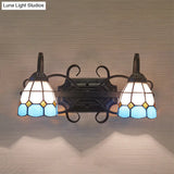 Mediterranean Dome Stained Glass Vanity Lighting: 2-Head Wall Sconce For Bathroom
