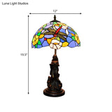 Mediterranean Dragonfly-Flower Table Lamp - Single Blue/Yellow/Blue-White Nightstand Light With