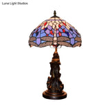 Mediterranean Dragonfly-Flower Table Lamp - Single Blue/Yellow/Blue-White Nightstand Light With