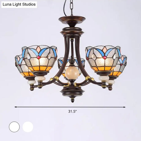 Mediterranean Glass Chandelier with Domed Shades - 3/5/8 Lights