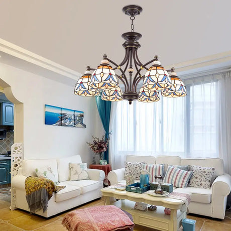 Mediterranean Glass Chandelier with Domed Shades - 3/5/8 Lights 6 / White