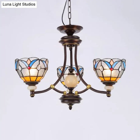 Mediterranean Glass Chandelier with Domed Shades - 3/5/8 Lights