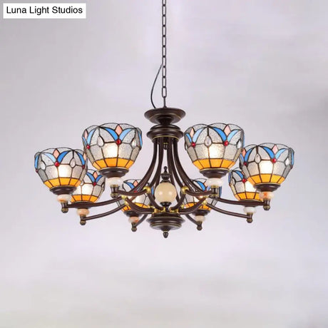 Mediterranean Glass Chandelier with Domed Shades - 3/5/8 Lights
