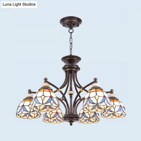 Mediterranean Glass Chandelier with Domed Shades - 3/5/8 Lights