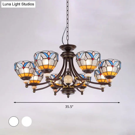 Mediterranean Glass Chandelier with Domed Shades - 3/5/8 Lights