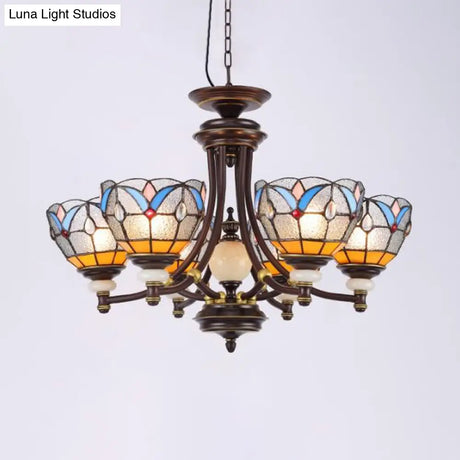 Mediterranean Glass Chandelier with Domed Shades - 3/5/8 Lights