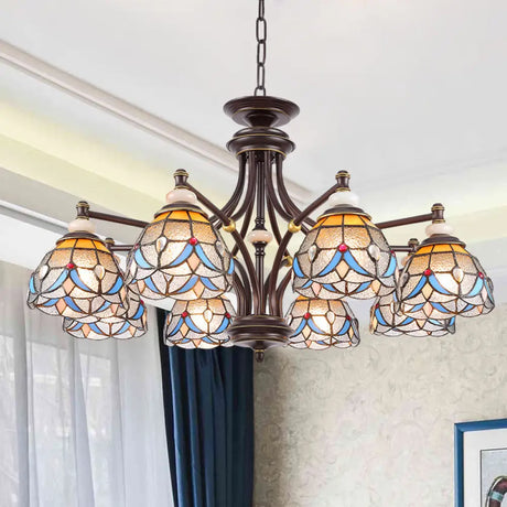 Mediterranean Glass Chandelier with Domed Shades - 3/5/8 Lights 8 / Clear