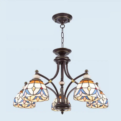 Mediterranean Glass Chandelier with Domed Shades - 3/5/8 Lights 5 / White