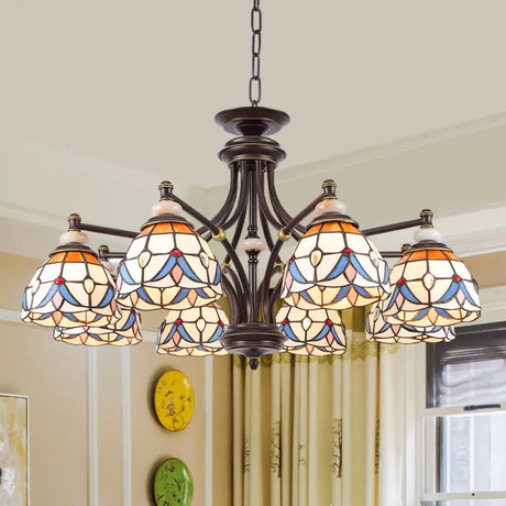 Mediterranean Glass Chandelier with Domed Shades - 3/5/8 Lights 8 / White