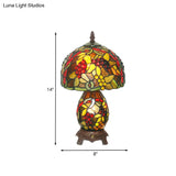 Mediterranean Glass Table Lamp With Grapes Pattern Coffee Hand Cut Night Lighting & Dome Shade