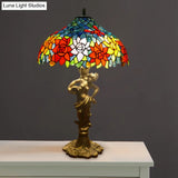 Mediterranean Gold Bowl Night Lamp With Stunning Naked Woman Base - 3 Lights And Cut Glass Pull