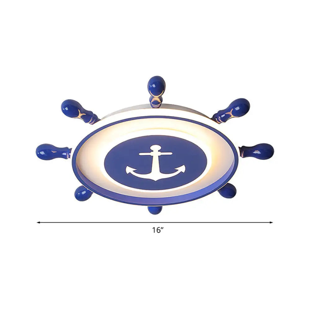 Mediterranean Led Flush Ceiling Light With Acrylic Shade In Blue Rudder Design 16/19.5 Width