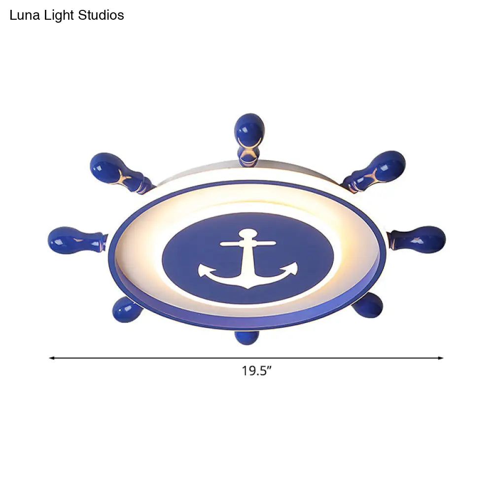 Mediterranean Led Flush Ceiling Light With Acrylic Shade In Blue Rudder Design 16’/19.5’ Width