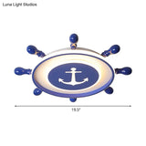 Mediterranean Led Flush Ceiling Light With Acrylic Shade In Blue Rudder Design 16’/19.5’ Width