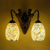 Mediterranean Mermaid Wall Lamp - Hand Cut Glass 2 Lights White/Red/Yellow Sconce Fixture