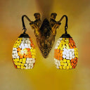 Mediterranean Mermaid Wall Lamp - Hand Cut Glass 2 Lights White/Red/Yellow Sconce Fixture Yellow