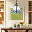 Mediterranean Purplish Blue Stained Glass Pendant Light For Bedroom Ceiling - Wide Flare Shade