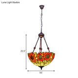 Mediterranean Red/Yellow/Orange Flower Stained Glass Kitchen Chandelier - 2-Light Ceiling Fixture