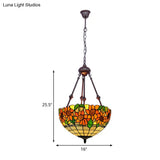 Mediterranean Red/Yellow/Orange Flower Stained Glass Kitchen Chandelier - 2-Light Ceiling Fixture