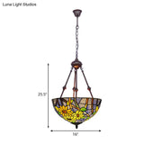 Mediterranean Red/Yellow/Orange Flower Stained Glass Kitchen Chandelier - 2-Light Ceiling Fixture