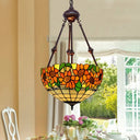 Mediterranean Red/Yellow/Orange Flower Stained Glass Kitchen Chandelier - 2-Light Ceiling Fixture