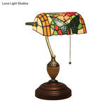 Mediterranean Stained Glass Brass Table Lamp - Elegant Nightstand Light With Dragonfly/Butterfly