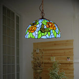 Mediterranean Stained Glass Butterfly Pendant Light: White/Red 1 Light Fixture - Hanging Lamp Kit